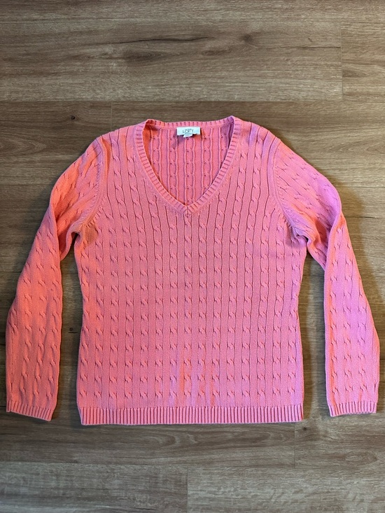 LOFT Sweaters - LOFT Coral-Pink Cable Knit V-Neck Sweater